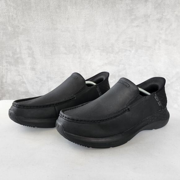 Skechers Shoes Mens 13 Slip Ins Loafers Black Leather Air Cooled Parson Oswin - Picture 2 of 13